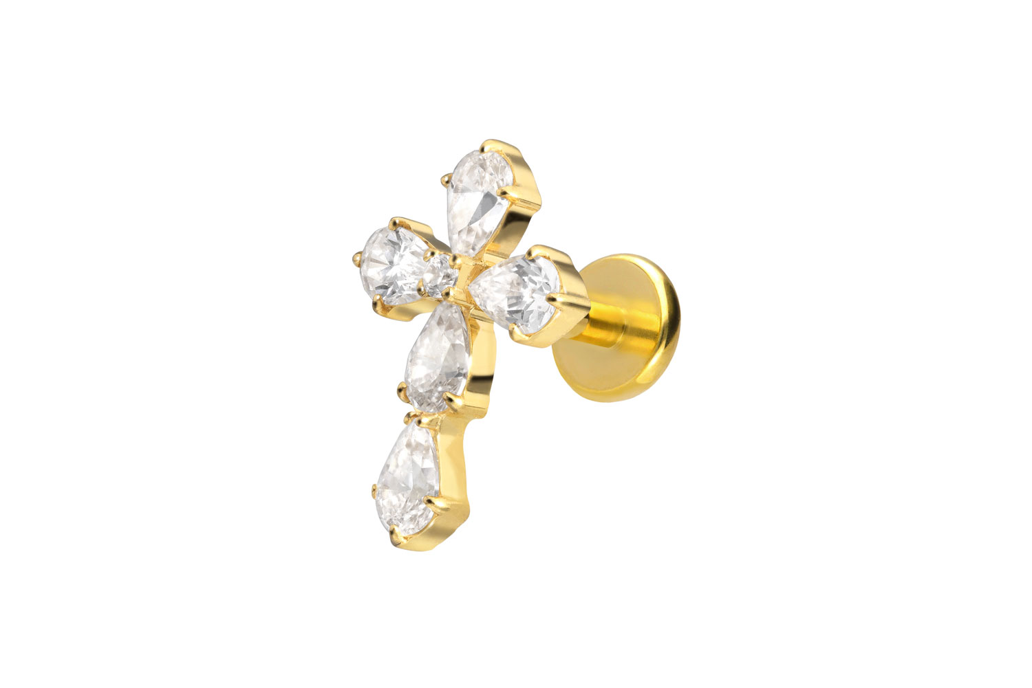 Titan Labret Piercing mit Push Fit KRISTALLKREUZ